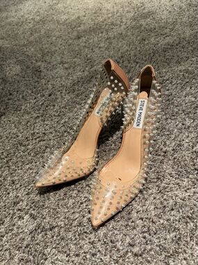 Steve Madden Clear PVC Nude Pointed Spike Pumps